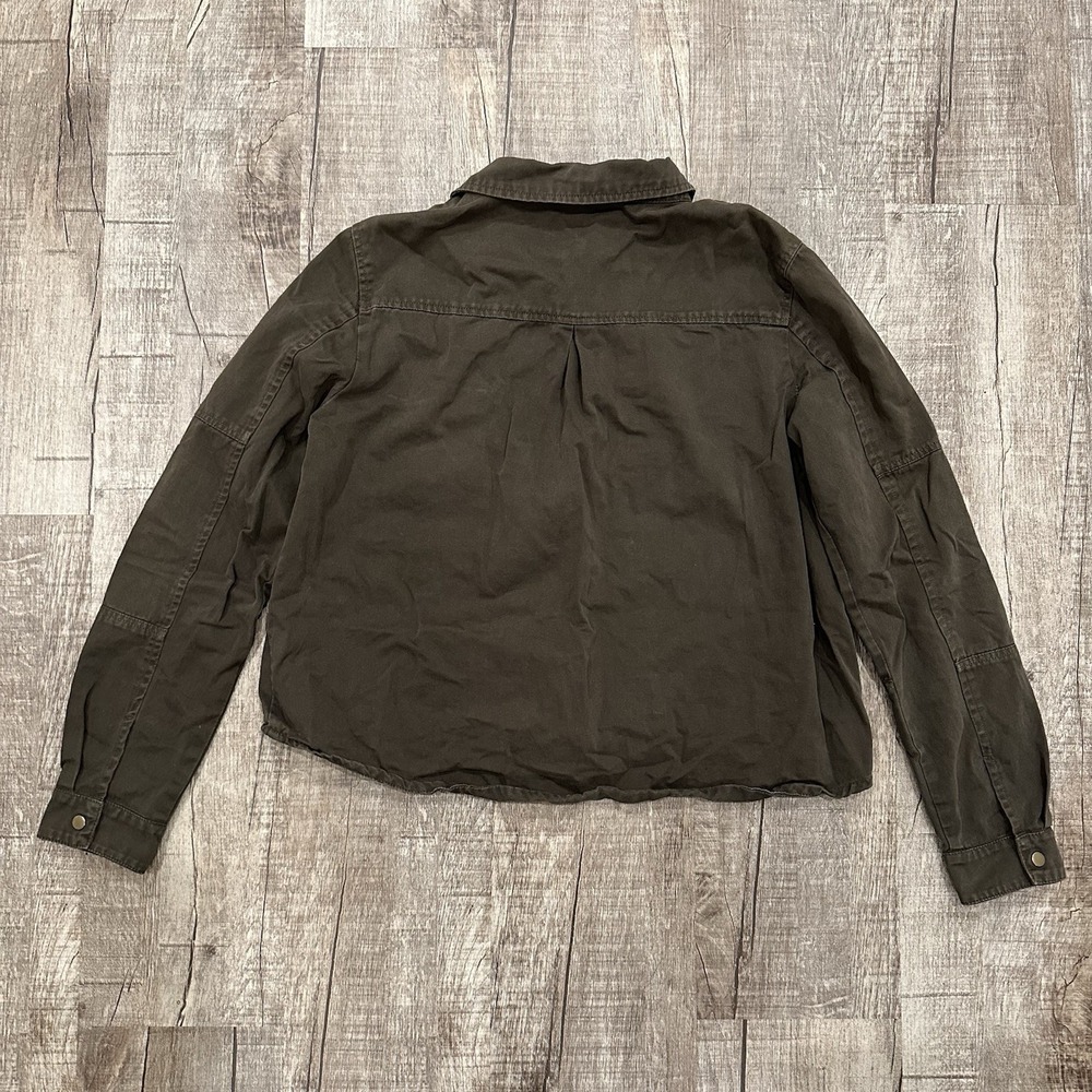 Zara Trafaluc TRF Army Green Utility Jacket Varsity Patch Eyelet Pocket Womens L - Picture 8 of 9
